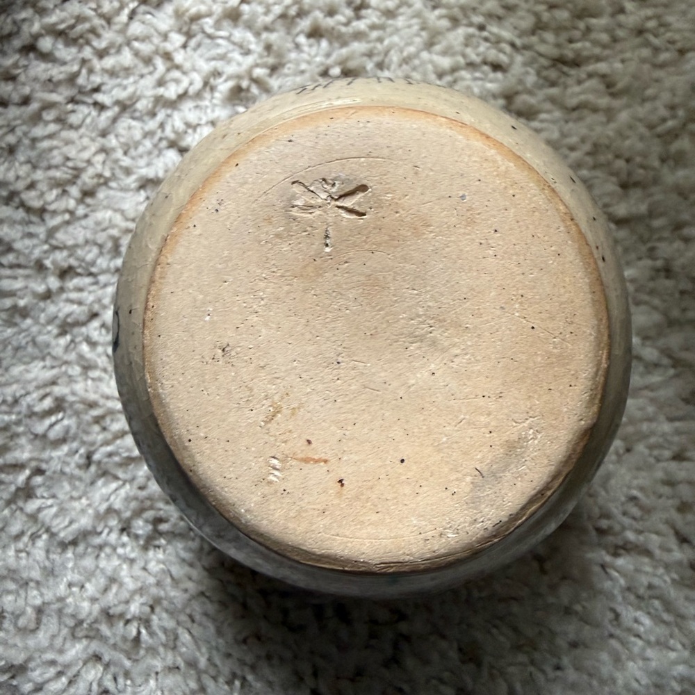 Vintage Handcrafted Ceramic Vase with Blue and Cream Celestial Design - Picture 3 of 6